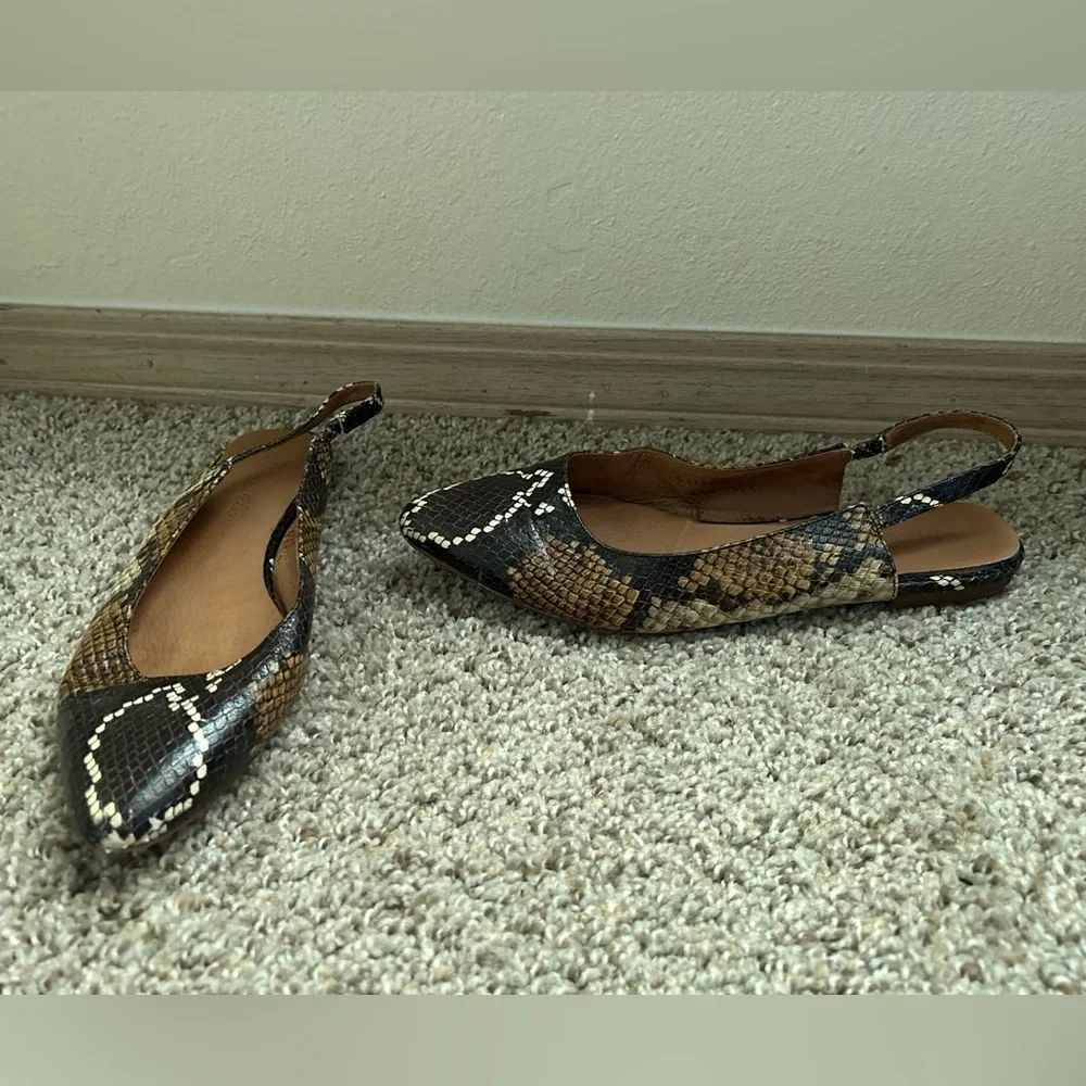 MADEWELL Margo Snakeskin Embossed Slingback Leather Flat Women's Size 6.5 Brown